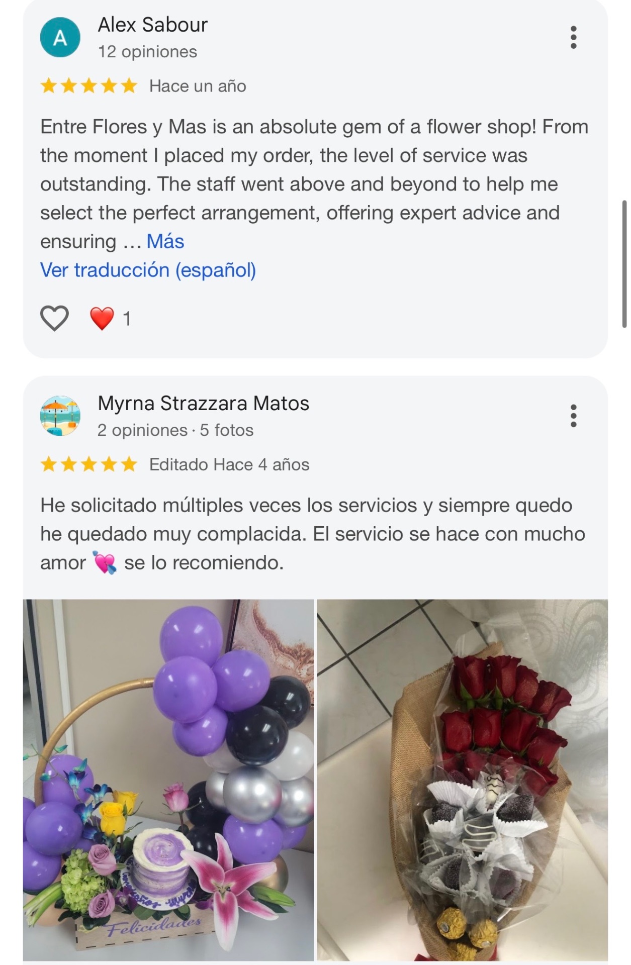 Reseñas de Alex Sabour y Myrna Strazzara Matos con fotos