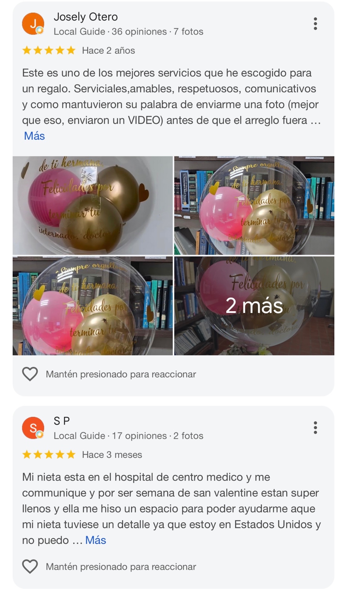 Reseña de Josely Otero y S P con fotos de globos